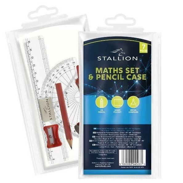 Stallion Maths Set & Pencil Case - Assorted Items - Pack of 7