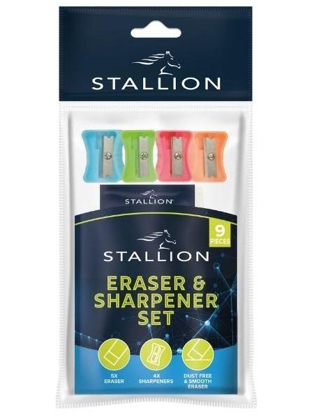 Stallion Eraser & Sharpener Set - Assorted Items - Pack of 9