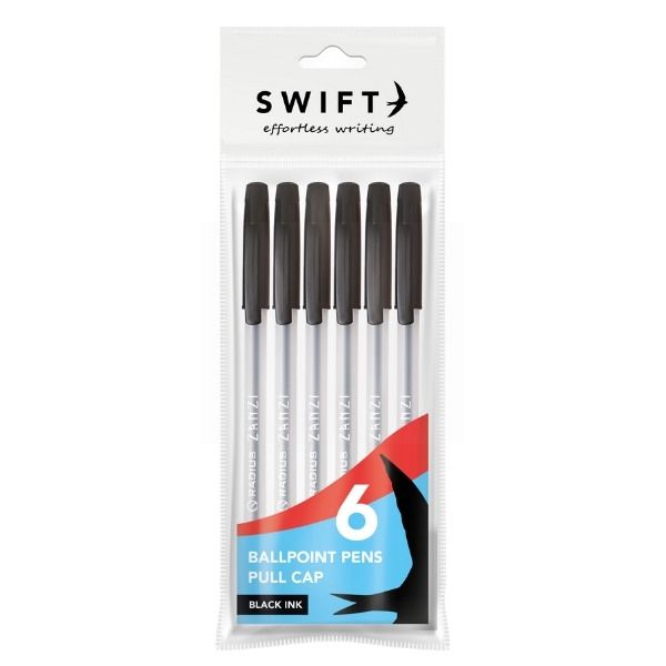 6PK BALLPOINT PENS BLACK IN POUCH (12) CK