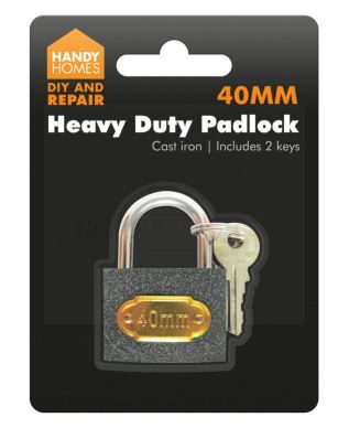 Large Size Heavy Duty Cast Iron Padlocks Including 2 Keys - 40Mm