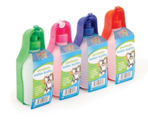 Pets Play Portable Water Bottle - Assorted Colours - 20 x 6.5 x 6.5cm - 300ml