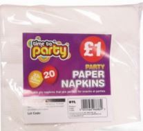 Time To Party 2 Ply Napkins - White - Pack Of 20 - 33Cm x 33Cm - Price Mark £1