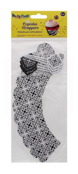PARTY CRAFT CUPCAKE WRAPPERS DAMASK BLACK