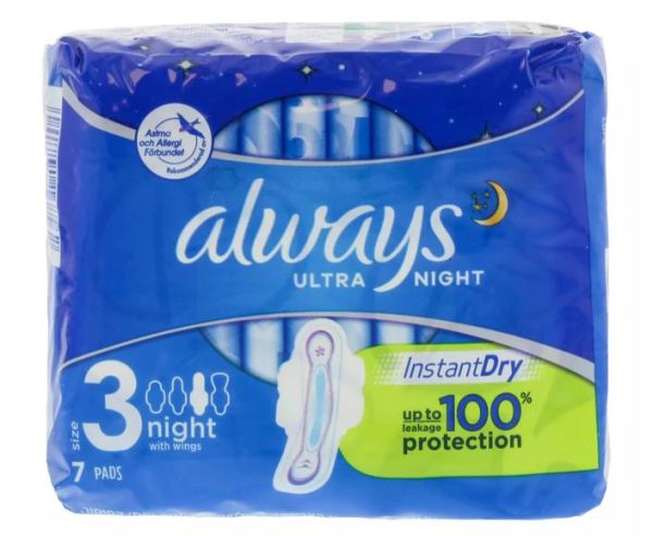 Always Ultra Night with Wings - Size 3 - Dermatologically Tested - Pack of 7 - Exp: 06/23