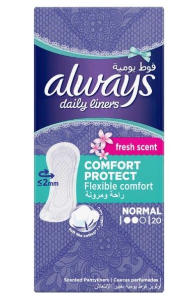 Always Daily Liners with Flexible Comfort and Fresh Scent - Normal - Dermatologically Tested - Pack of 20