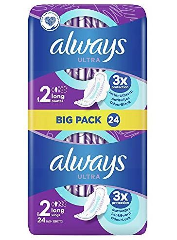 Always Ultra Scented Sanitary Pads with Wings - Size 2 - Dermatologically Tested - Pack of 24