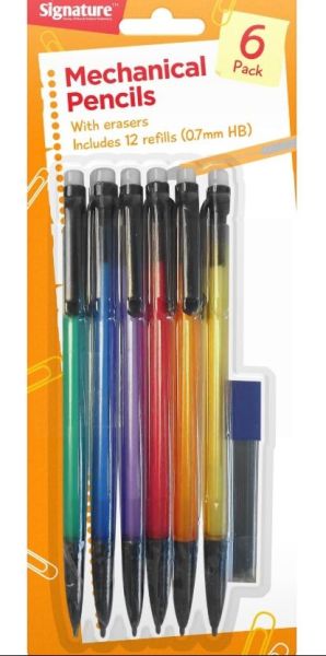 Signature Mechanical Pencils with Erasers and Refills - 0.7mm HB - Pack of 6