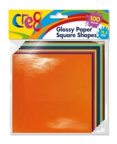 Cre8 Glossy Paper Square Shapes - 15.5cm - Assorted Colours - Pack of 100