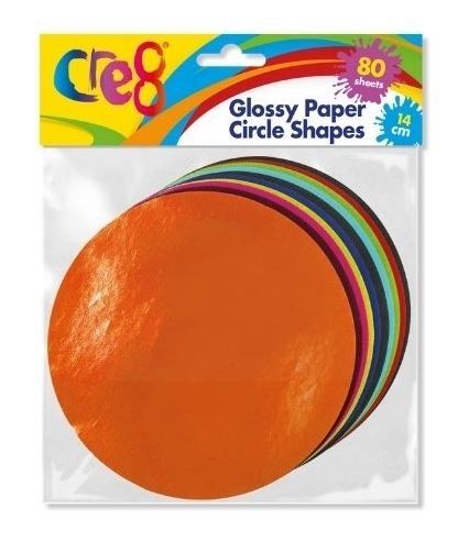 Cre8 Glossy Paper Circle Shapes - 14cm - Assorted Colours - Pack of 80