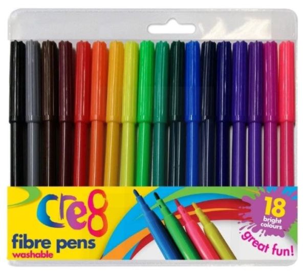 Colouring Fibre Felt Tip Pens - Pack Of 18