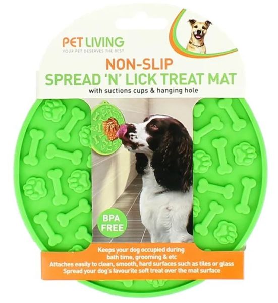 Pet Living Non-Slip Spread 'N' Lick Treat Mat with Suction Cups & Hanging Hole - Assorted Colours - 15cm