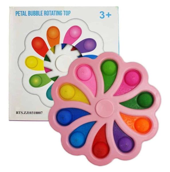 10 POP Large Sensory Floor Spinning Rainbow Petal Bubble Fidget Spinner Toy - 18cm - Assorted Colours