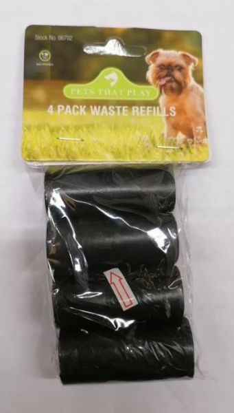 Pets That Play Dog Friendly Waste Bag Refills - Black - Pack of 4