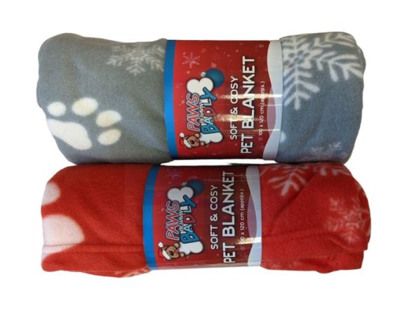Paws Behavin' Badly Christmas Soft And Cosy Pet Blanket - Red/White & Grey/White - 100Cm X 120Cm