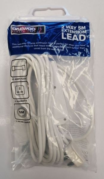 Daewoo 2 Gang Extension Lead With Plug - 5 Metres