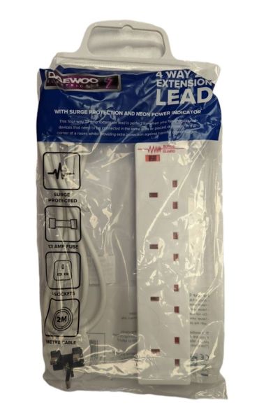Daewoo 4 Way Surge Protected Extension Lead - 2 Metres