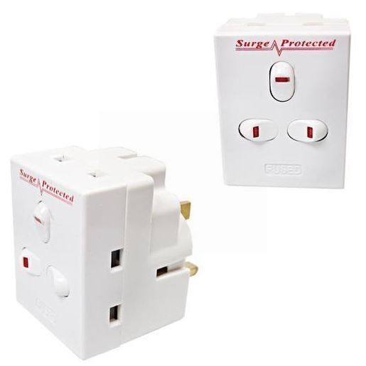 Pifco 3 Way Switched Adaptor with Surge Protection 