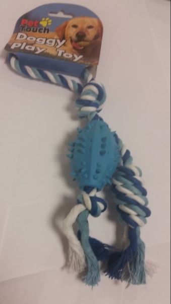 Plated Rope Toy With Rubber Ball For Pet Dogs