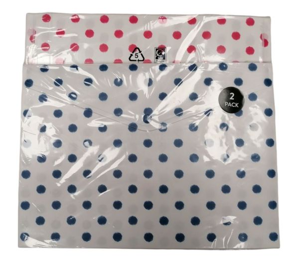 Tesco Polka Dot Document Wallet - 33.5 x 24cm - Blue/White & Pink/White - Pack of 2