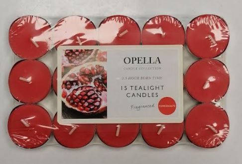 Opella Fragranced/Scented Tea Lights / Candles - Pomegranate - Pack Of 15