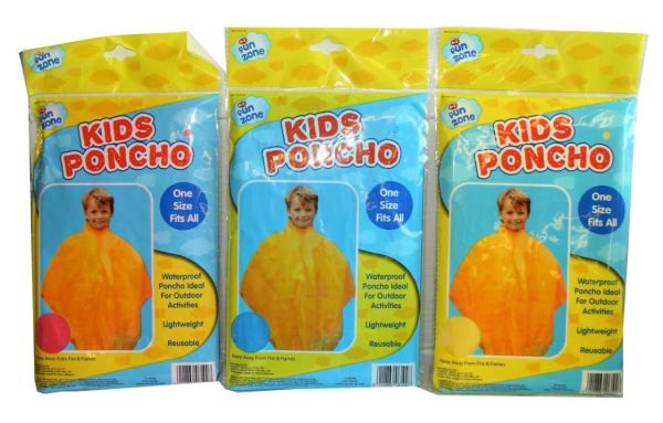 Fun Zone Waterproof & Reusable Kids Poncho - One Size - Assorted Colours