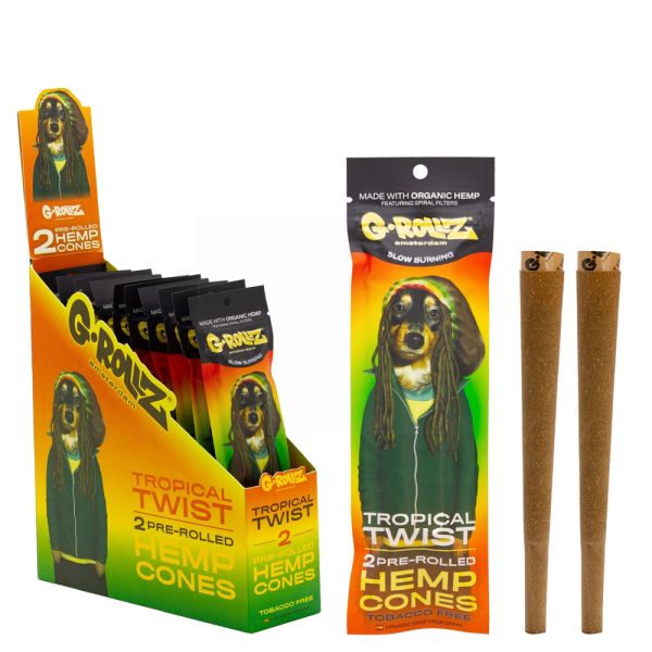 G-ROLLZ KING SIZE 2 HEMP CONES - TROPICAL TWIST - PACK OF 12