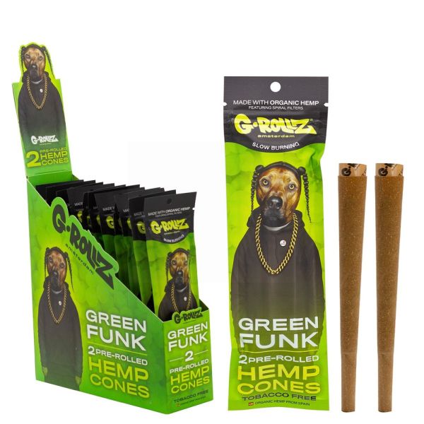 G-ROLLZ KING SIZE 2 HEMP CONES - GREEN FUNK - PACK OF 12