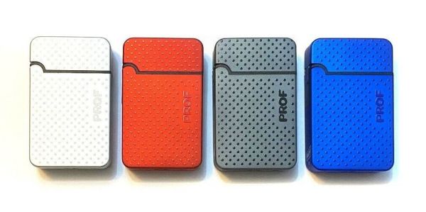 Prof Single Blue Flame Electronic Refillable Lighter - Metal Dots - Assorted Colours