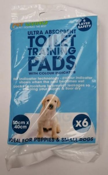 Pet Loving Ultra Absorbent Puppy Toilet Training Pads - 50cm x 40cm - White - Pack of 6