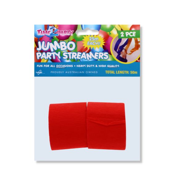 2 PIECE RED PARTY STREAMERS JUMBO 50 METER TOTAL