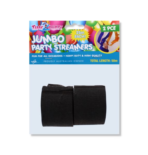2 PIECE BLACK PARTY STREAMERS JUMBO 50 METER TOTAL