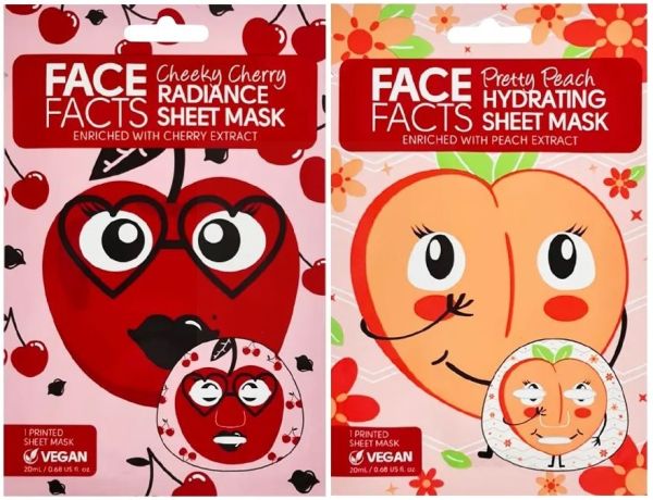 Face Facts Printed Sheet Mask - Pretty Peach & Cheeky Cherry - 20ml