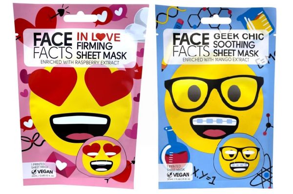 Face Facts Printed Sheet Mask - Emoji In Love & Geek Chic - 20ml - Exp: 03/24