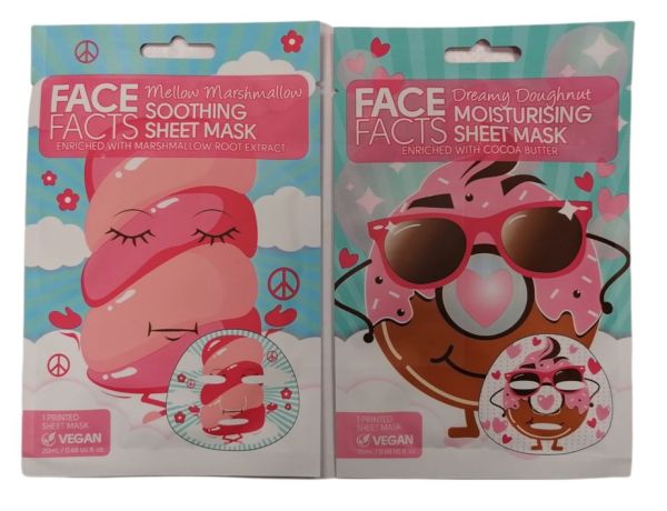 Face Facts Printed Sheet Mask - Dreamy Doughnut/Mellow Marshmallow - Moisturising/Soothing - 20ml
