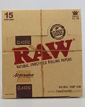 Classic Raw Natural Unrefined Rolling Papers - King Size Slim - Artesano Tray And Papers And Tips - Box Of 15