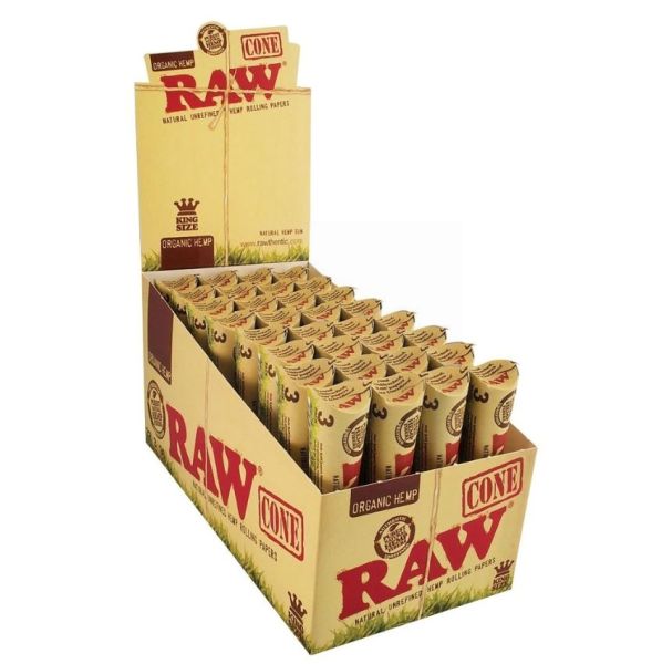 Organic Hemp Raw Cone Natural Unrefined Hemp Rolling Papers - 3 Pack - King size - Natural Hemp Gum - 96 Cones Per Box