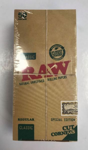 Raw Classic Natural Unrefined Rolling Papers with Cut Corners - Regular - Special Edition - Pack Of 50