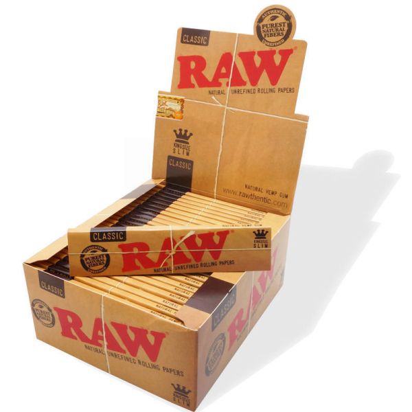 Raw Classic King Size Slim Natural Unrefined Rolling Papers - Box Of 50