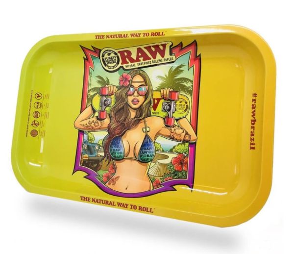 Small Raw Brazil Metal Classic Authentic Rolling Tray - 17.5Cm X 27.5Cm