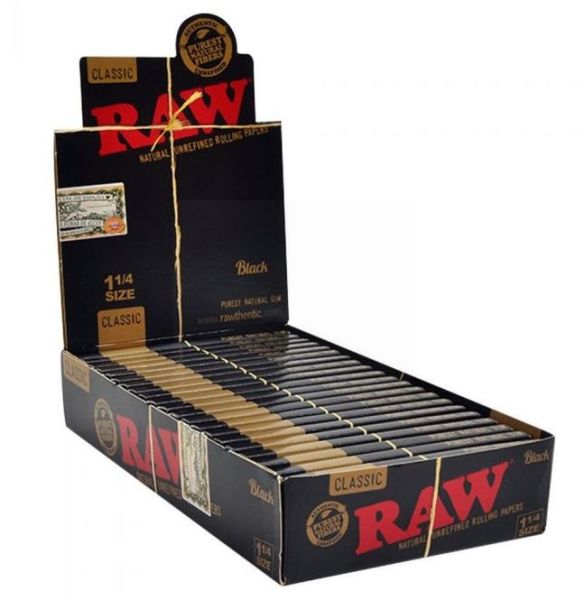Classic Raw Natural Unrefined Rolling Papers Black - 1 1/4 Size - Pack Of 24