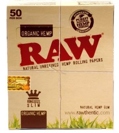 Raw Natural Unrefined Organic Hemp Rolling Papers - King Size Slim - Chemical And Chlorine Free - Box Of 50