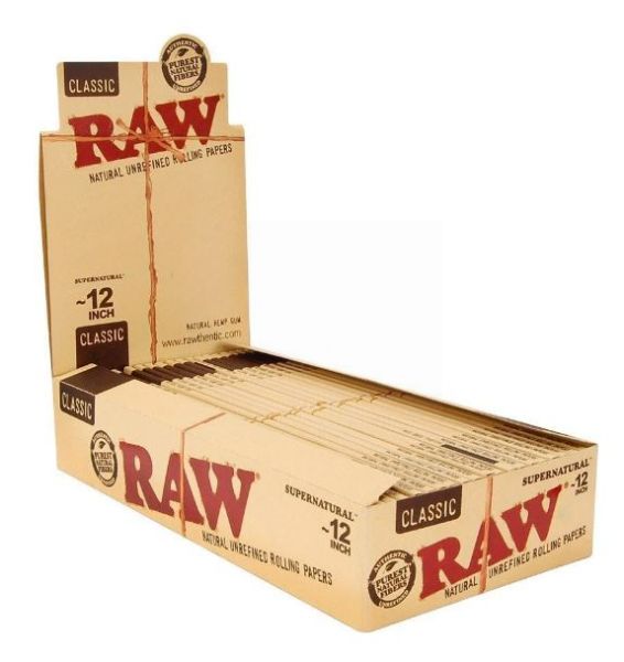 Classic Raw Natural Unrefined Rolling Papers - Supernatural 12 Inch - Natural Hemp Gum - Box Of 20