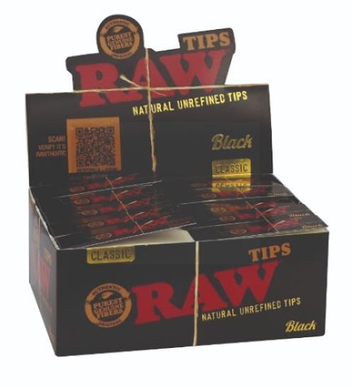 Raw Natural Unrefined Tips - Classic - Black - Box Of 50