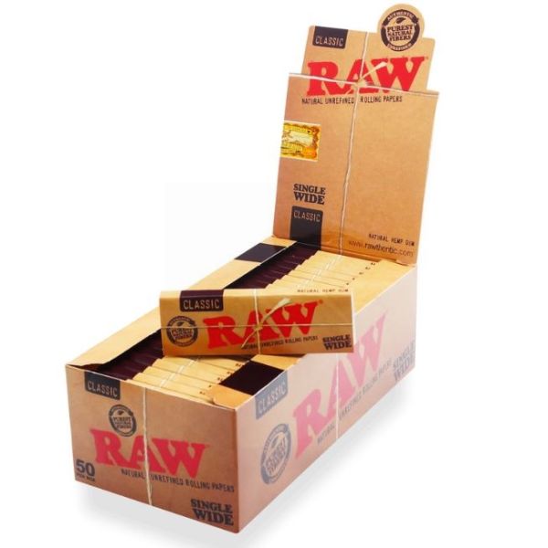 Raw Classic Natural Unrefined Rolling Papers - Pack Of 50 - Single Wide 