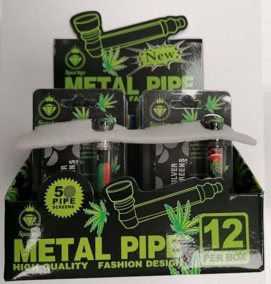 5 Piece Reggae Jamaica Small Metal Tobacco Pipe Screens And High Grad & Brass Pipe - 7cm -Assorted Colours 