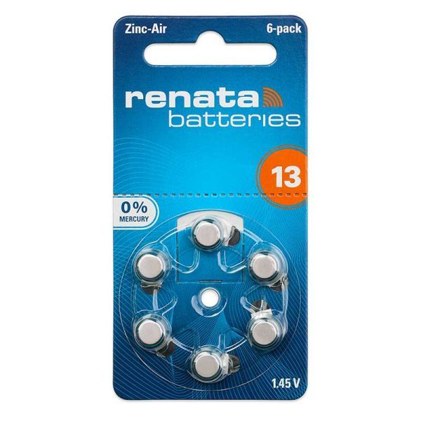 Renata ZA13 Hearing Aid Batteries - Pack of 6