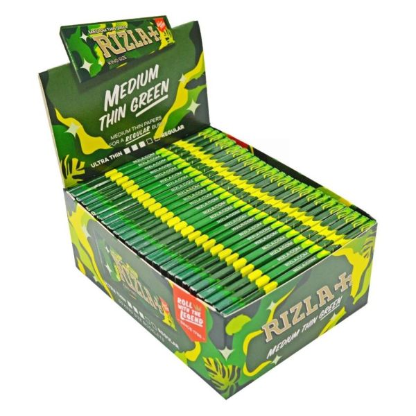 Rizla Cigarette Medium Thin Rolling Paper - Green - King Size - 50 Booklets