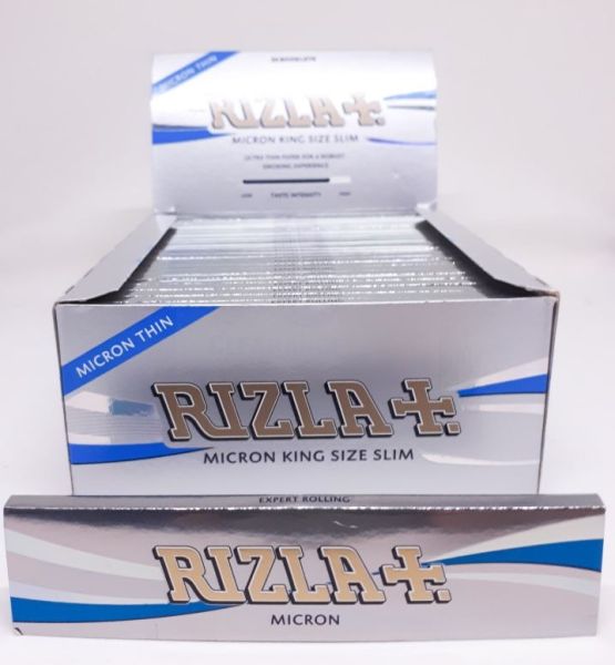 Rizla Cigarette Micron Thin Rolling Paper - Silver - King Size Slim - 50 Booklets