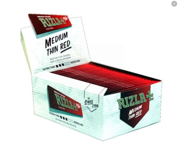 Rizla Cigarette Medium Thin Rolling Paper - Red - King Size - 50 Booklets
