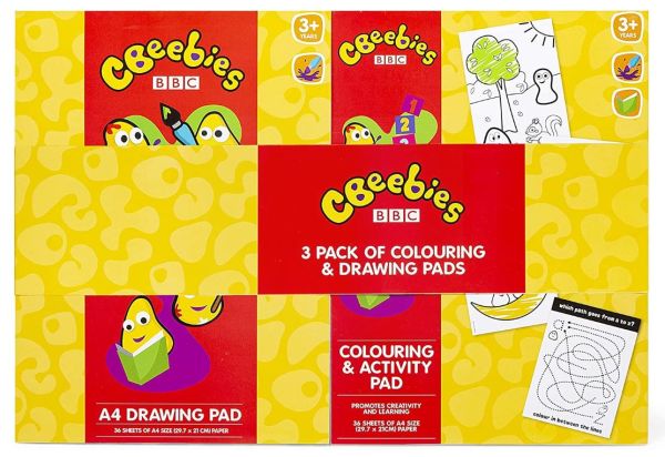 CBeebies Colouring & Drawing Pads - Pack of 3 - Assorted Pads - 0% Vat